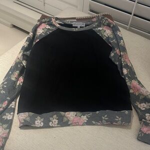 Wildfox Black and Floral Women's Crew Neck Sweater